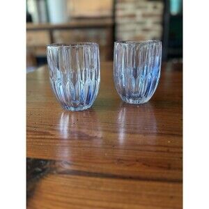 2 4” Blue Tinted Glass Tumblers Heavy Bottomed Catch Light Beautifully